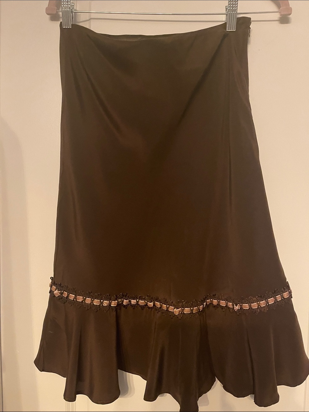 Women's Brown A-Line Skirt with Ruffled Hem